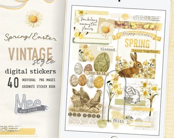 Vintage Easter Digital Stickers: Spring Planner, GoodNotes (PNG)