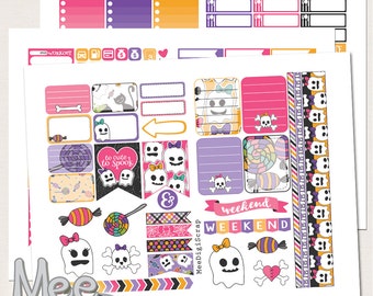 Pink Halloween Planner Stickers: Erin Condren, October (Digital Download)