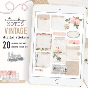 Puede incluir: Un libro de pegatinas digitales con 20 notas adhesivas de estilo vintage con diseños florales, bordes de papel rasgados y texto escrito a mano. Las notas son perfectas para agregar un toque de encanto a los planificadores, diarios y documentos digitales.