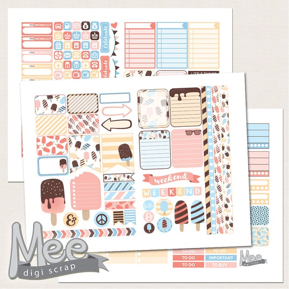 Ice Cream Summer Planner Stickers: ECLP Printable Kit (Digital Download)