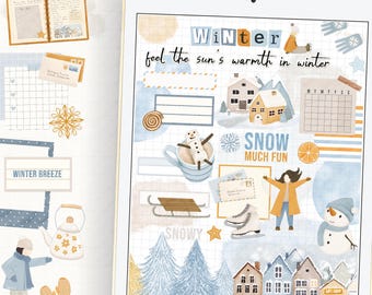 Watercolor Winter Planner Stickers: Cozy Digital Scrapbooking (PNG Digital Download)
