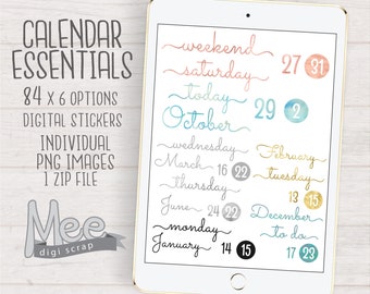 Rose Gold Digital Planner Stickers: Days, Months, Numbers (PNG Download)