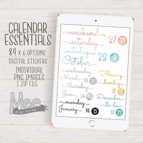 Digital Planner Stickers Days Of The Weekmonthsnumbersrose Etsy
