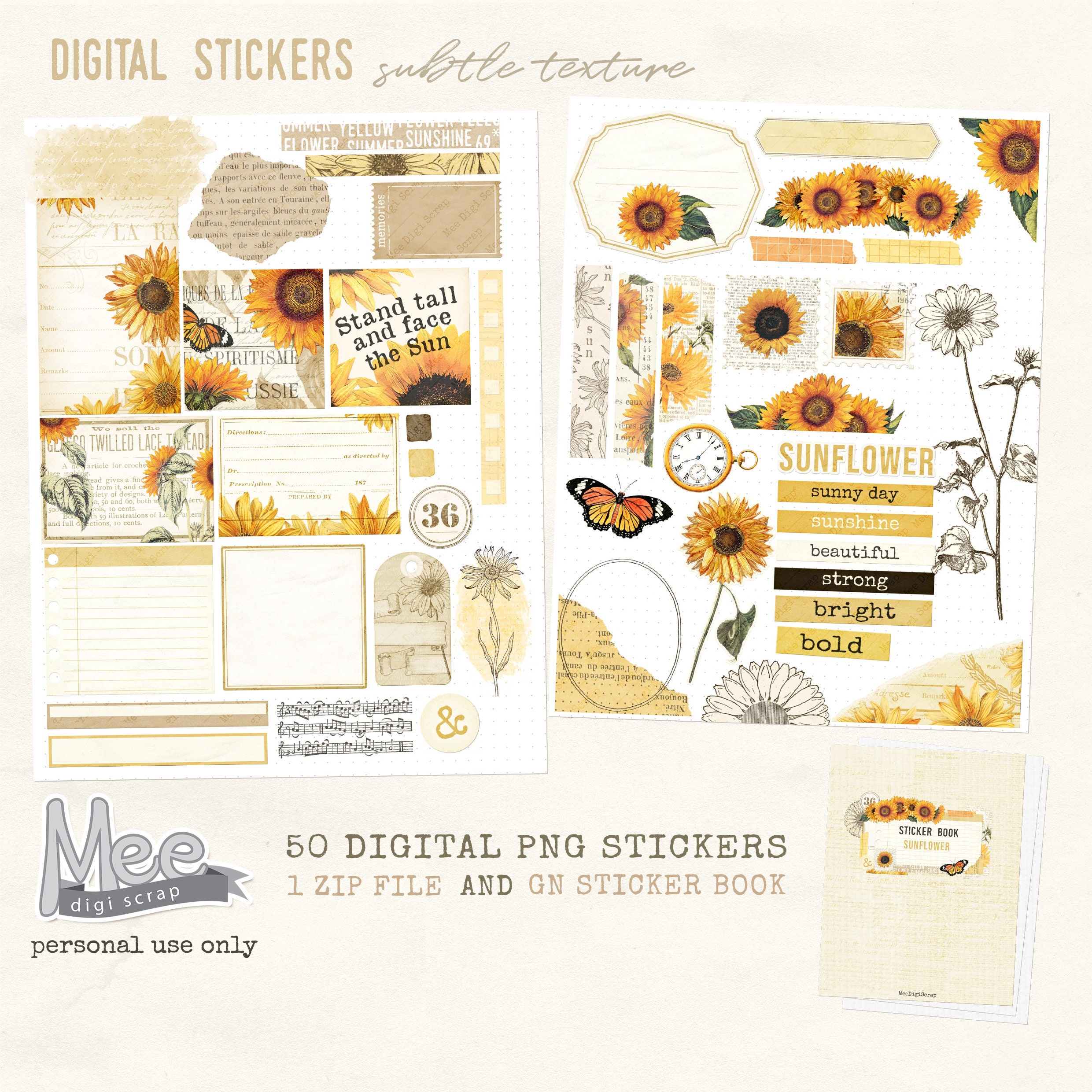 Digital Download - Sunflower Reading Journaling Stickers – Erin