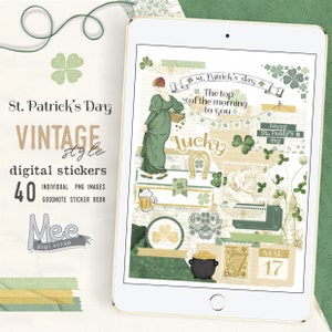 St. Patrick's Day digital planner stickers vintage style for use with digital planner/journal on your tablet or iPad