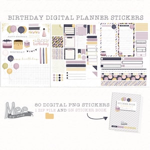 Blueberry birthday Digital planner stickers for use with digital planner/journal on your tablet or iPad