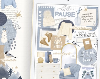 Cozy Winter Hygge Digital Planner Stickers (PNG)