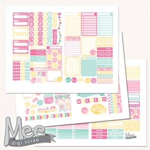 Pink Lemonade planner stickers printable,Summer planner stickers,EClp weekly kit,instant download,planner printable,cut lines file image 3
