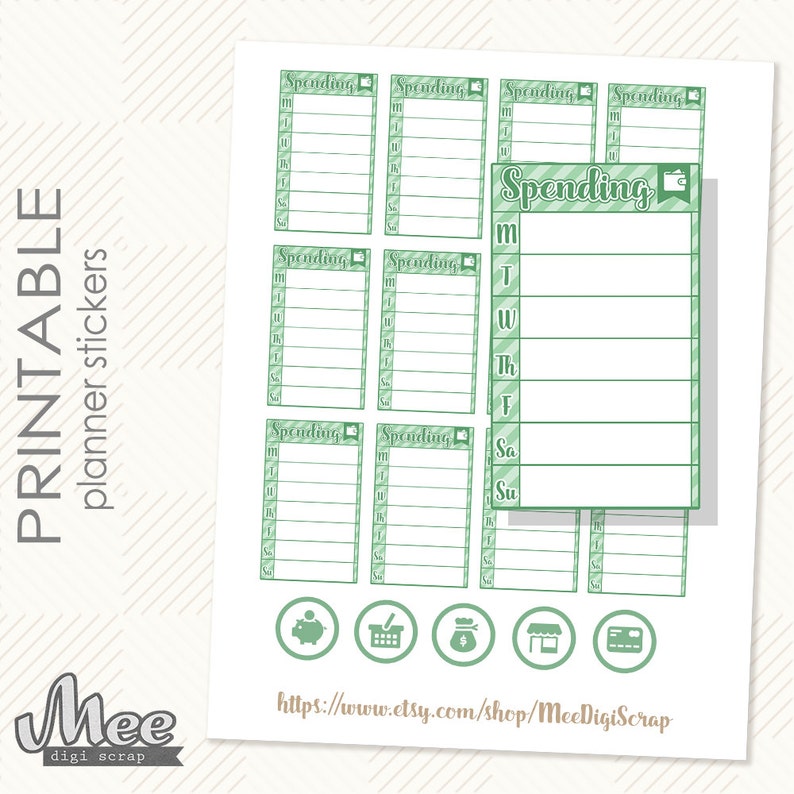 Weekly Spending Stickers,Spending Tracker Stickers,printable planner stickers,sidebar sticker,EC stickers