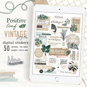 Digital planner stickers vintage style,aesthetic planner stickers,positivity,quote stickers,house plants stickers,for ipad/tablet planning