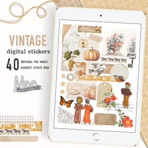 Autocollants numériques pour agenda, autocollants automne vintage, autocollants numériques pour journal indésirable à utiliser avec l'agenda numérique/journal sur votre tablette ou votre iPad