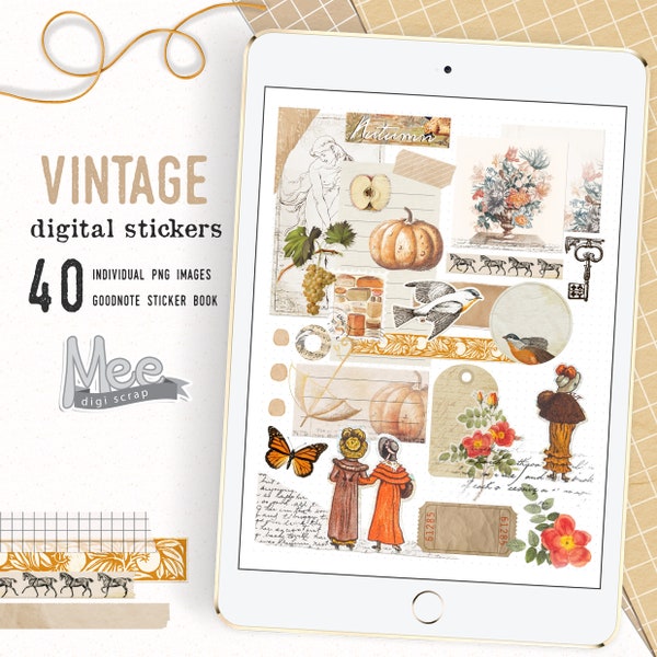 Digital planner stickers,Vintage Fall stickers,Junk journal digital stickers for use with digital planner/journal on your tablet or iPad