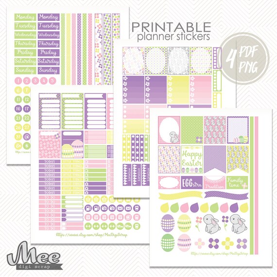 Easter March Printable Planner Sticker Set ECLP Planner Stickers Easter Holiday Weekly Kit