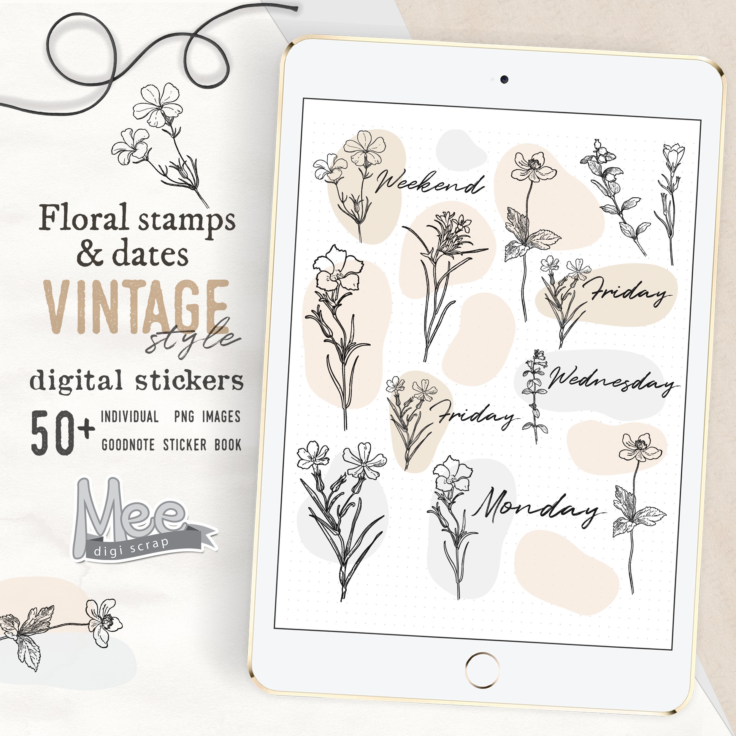 Junk Journal Digital Stickers, Vintage Aesthetic Digital Planner  Stickers,craft Paper Sticky Notes,for Use With Digital Planner and Journal  
