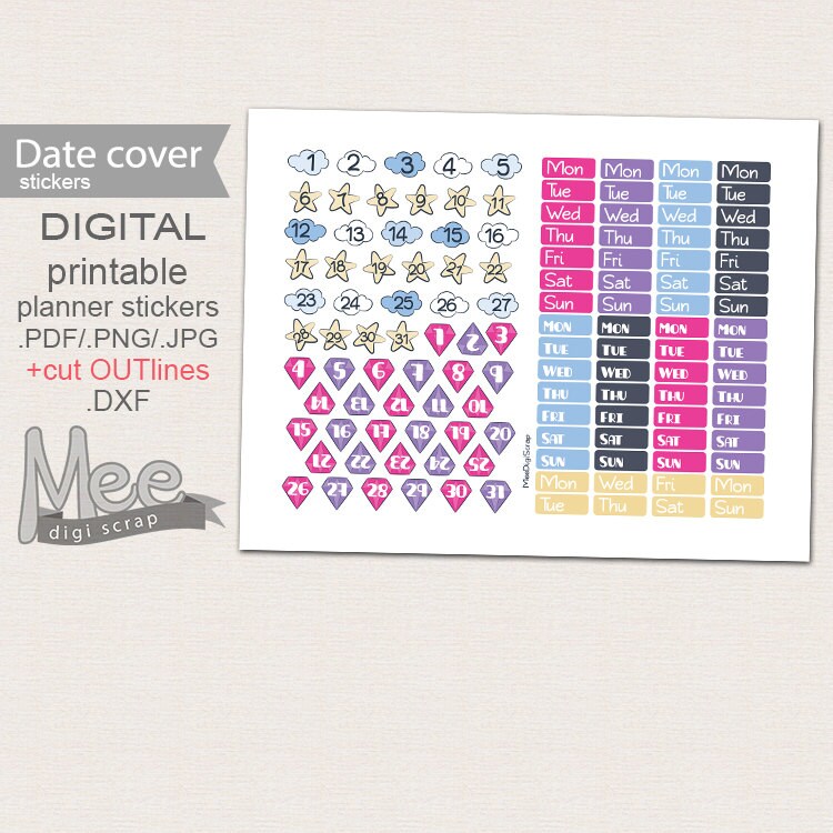 Date Cover Planner Stickers Printablecountdown Planner Etsy Canada