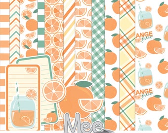 Orange Juice digital papers,Summer orange digital papers,scrapbooking paper,orange juice clip art,orange fruit.mint,printable patterns