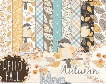 Autumn Scrapbook Paper: Bird & Leaf Patterns (Digital Download)