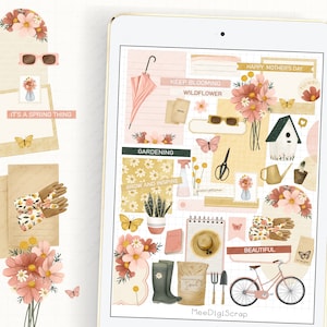 Stickers agenda numérique Spring à utiliser avec l'agenda/journal numérique sur votre tablette ou votre iPad, Sticker floral jardin printanier, journal numérique