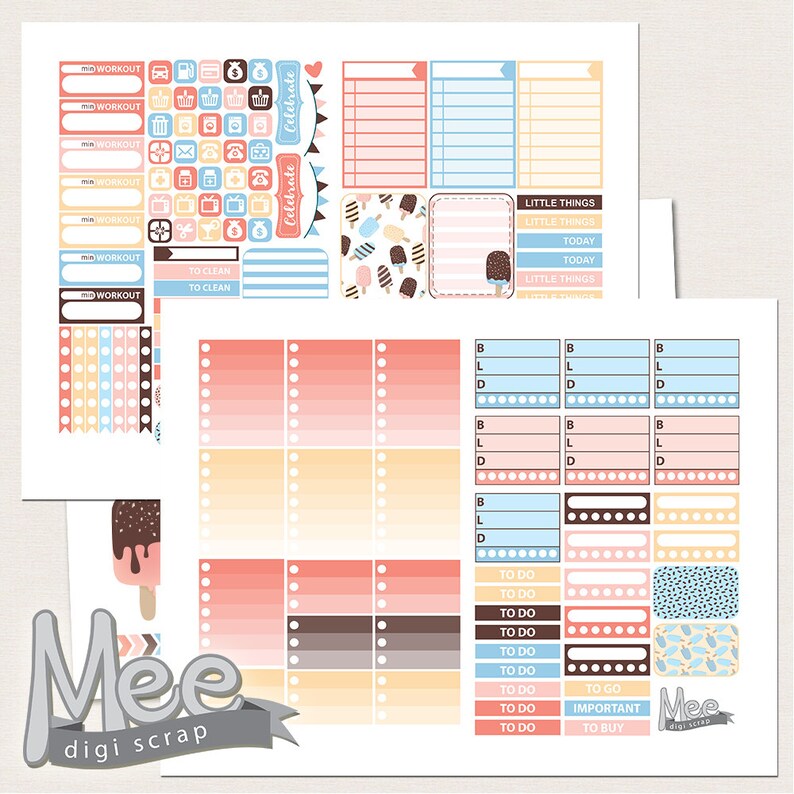 Ice Cream Summer Planner Stickers: ECLP Printable Kit (Digital Download) image 4