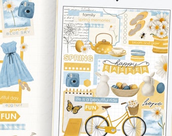 Spring Easter Digital Planner Stickers: Daisy Flower PNG (GoodNotes, Xodo, OneNote)