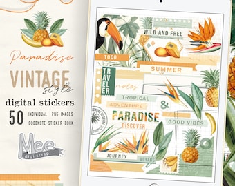 Stickers pour agenda numérique d'été tropical : vacances paradisiaques (PNG, GoodNotes)