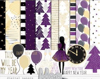 New Year digital papers,New Year's eve scrapbook paper,digital scrapbooking,New Year digital patterns,digital background,celebration papers