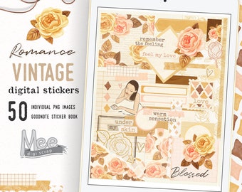 Floral romance digital journal stickers,Valentine flowers vintage style stickers for use with digital planner/journal on your tablet or iPad
