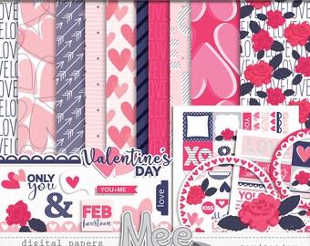 Pack de papier numérique Saint-Valentin : kit de scrapbooking et images clipart (téléchargement numérique)