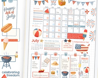 Stickers numériques du 4 juillet : kit d'agenda pour la fête de l'indépendance (PNG, Goodnotes, fichiers téléchargeables intéressants)