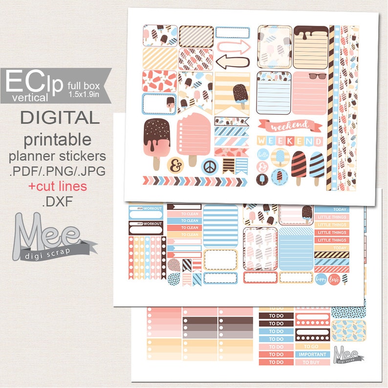 Ice Cream Summer Planner Stickers: ECLP Printable Kit (Digital Download) image 2
