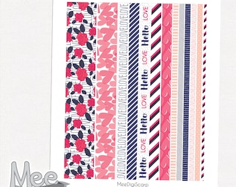 Printable washi stripes planner stickers,Valentines day printable washi,love printable washi,February planner washi,scrapbook
