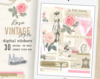 Vintage Rose Digital Stickers: French Style Planner, Journal (GoodNote, PNG)