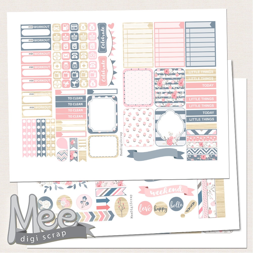 Eclp Printable Planner Stickersshabby Chic Rose Planner - Etsy