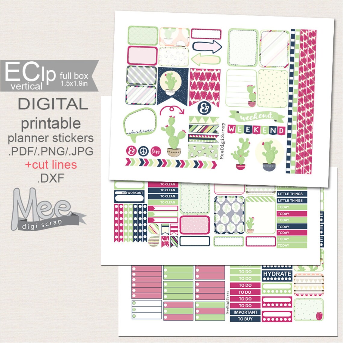 Prickly Pear Cactus Planner Stickersprintable Stickersweekly Etsy