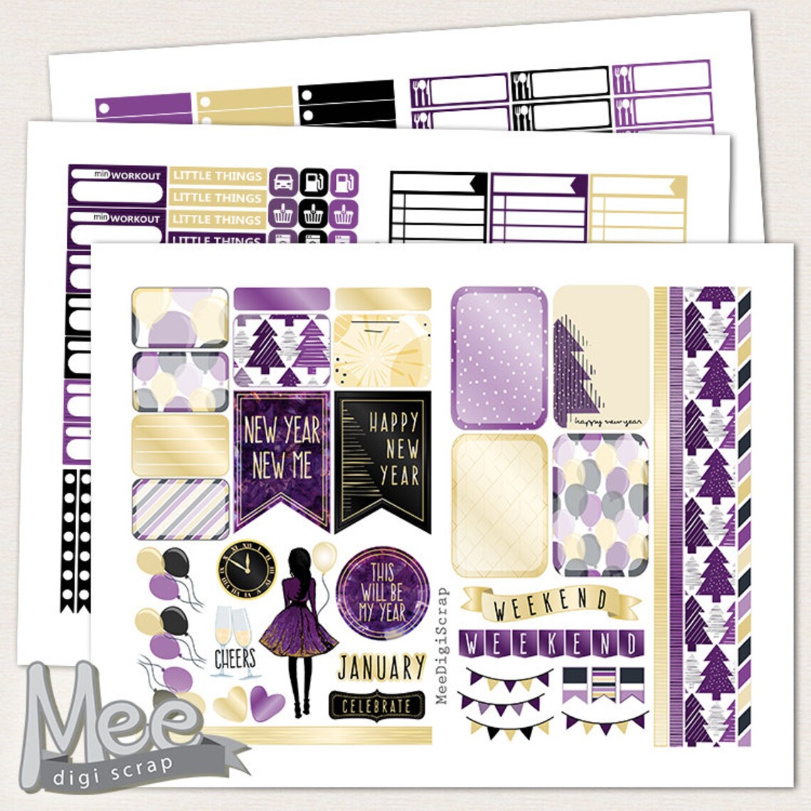 New Years Planner Stickers Printable for Use With the Happy | Etsy