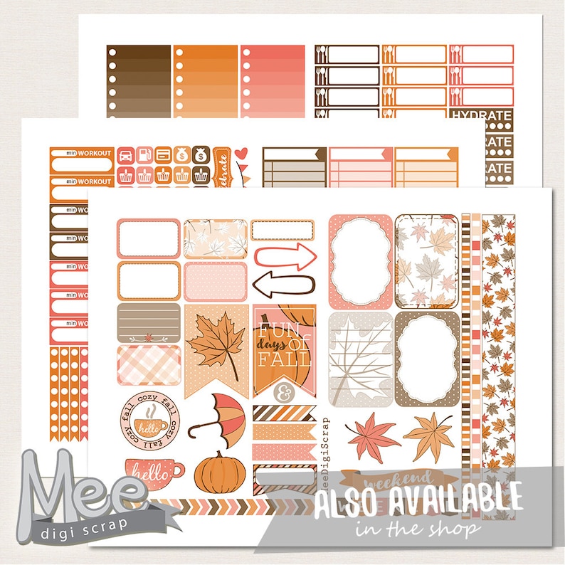 Fall floral planner sticker printable in The Happy planner size,autumn planner stickers,weekly sticker kit,fall stickers,planner printable image 5