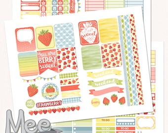 Strawberry Planner Stickers: Weekly Kit for Erin Condren (Printable)