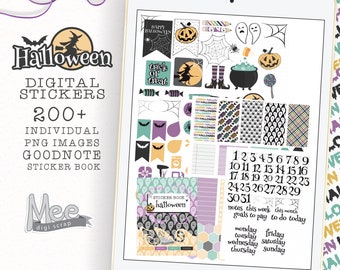 Halloween Digital Planner Stickers: Precropped PNG, Goodnotes Sticker Book