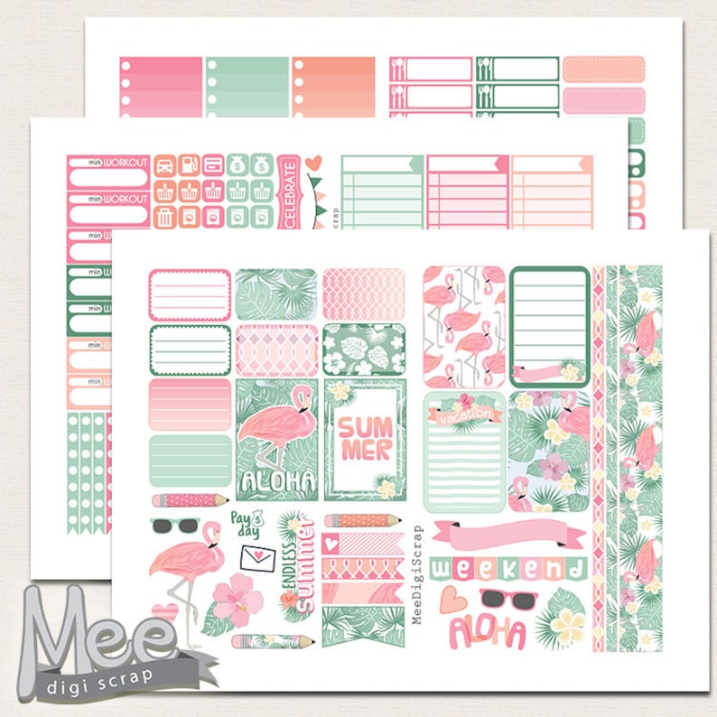 Summer season planner stickers printable package for clic Joyful planner printable planner stickers weekly sticker fixed flamingo tropical stickers pdf picture relating to Planner Stickers Printable identified as Summer time planner stickers printable package for clic Delighted planner printable planner stickers weekly sticker established flamingo tropical stickers pdf
