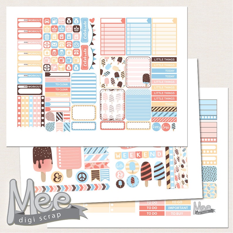 Ice Cream Summer Planner Stickers: ECLP Printable Kit (Digital Download) image 3