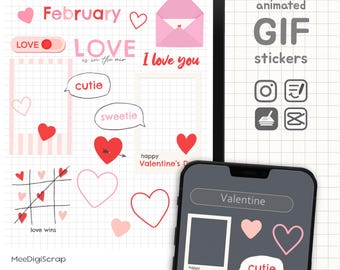 Animated Valentine GIF Stickers | Digital Planner, Journal (Digital Download)
