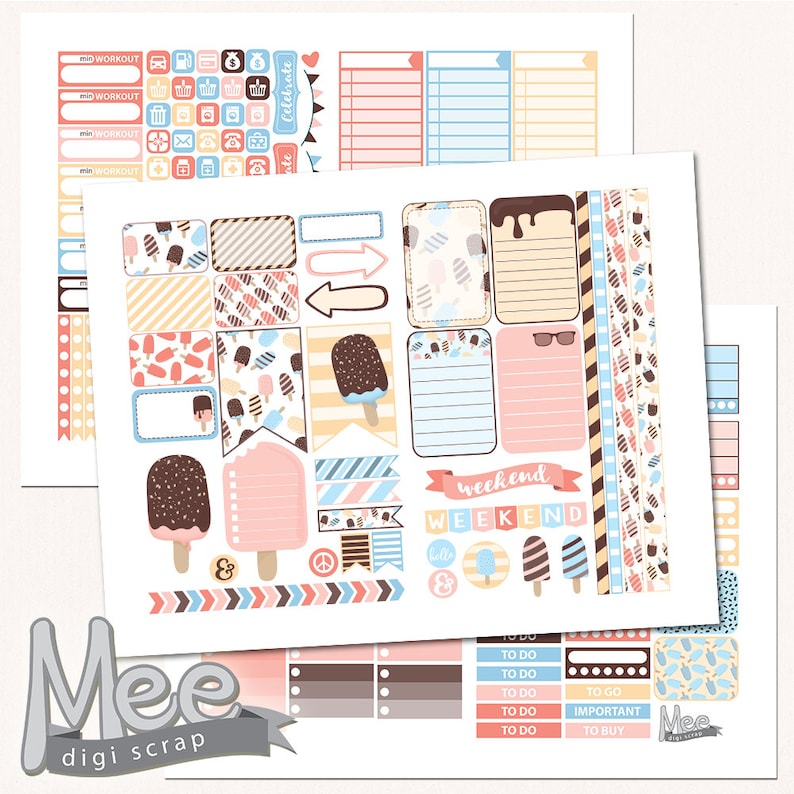 Printable Sticker Kit Ice Cream DIY Summer Planner - Etsy