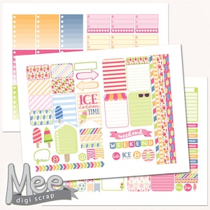 Zomerstickers, stickers THP ijsplanner, afdrukbare sticker ijslolly's, Mambi/The happy planner, weekstickerkit, pdf, snijlijnen