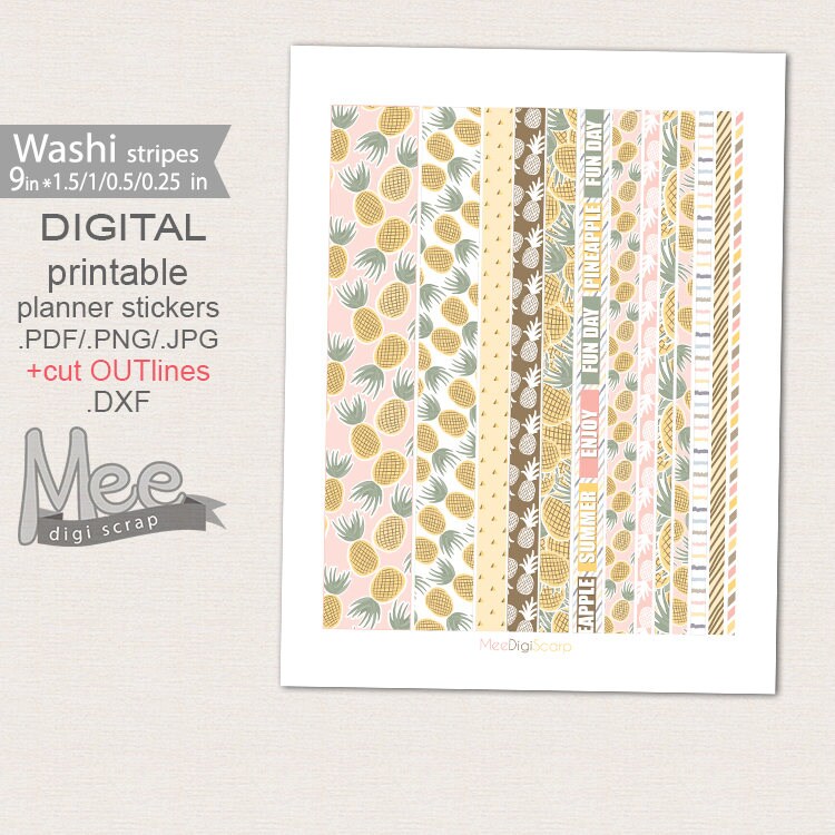 Printable Washi Stripes Pineapple Washi Printable Summer Washi | Etsy
