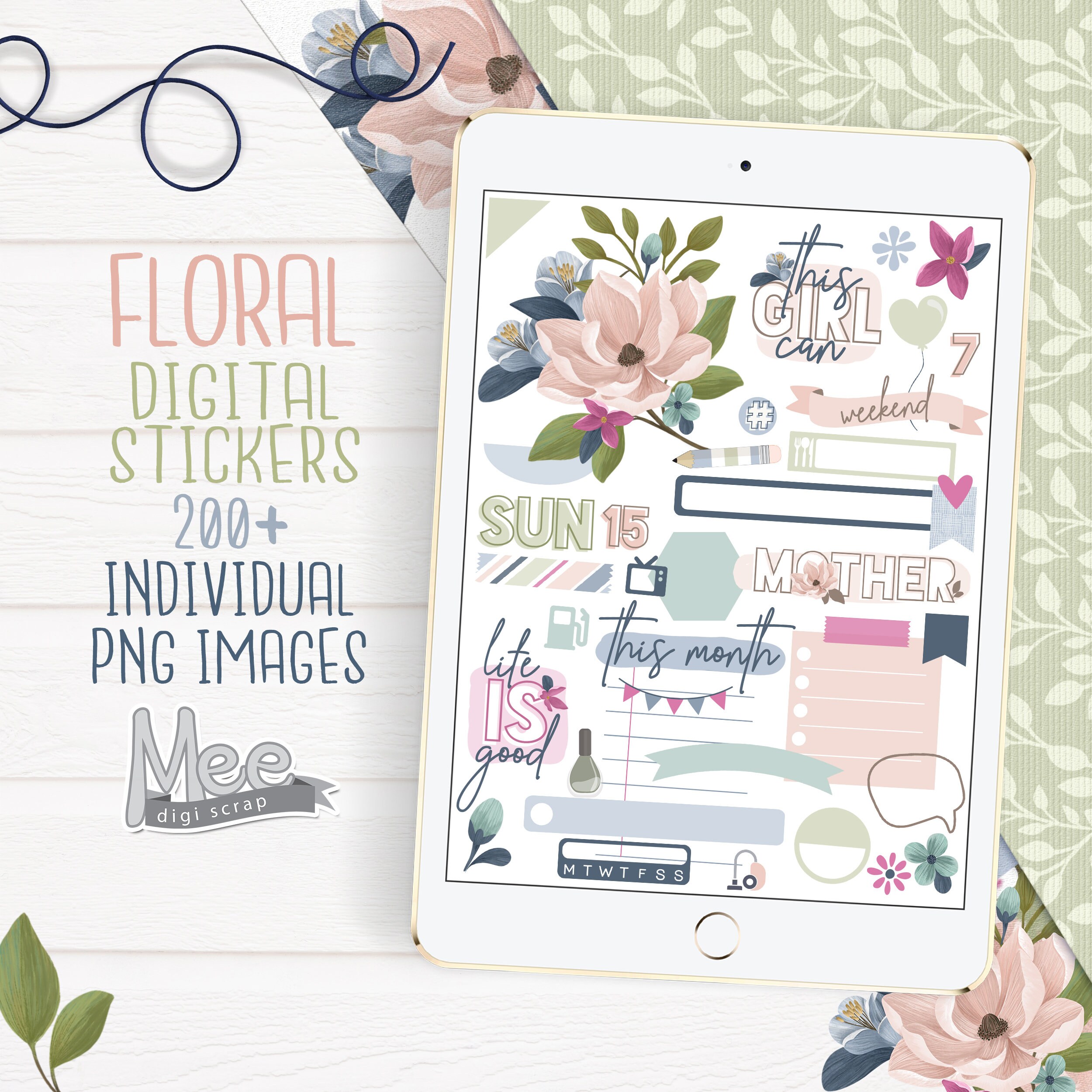 Floral Digital Planner Stickers: 200+ PNG Stickers (goodnotes) - Etsy