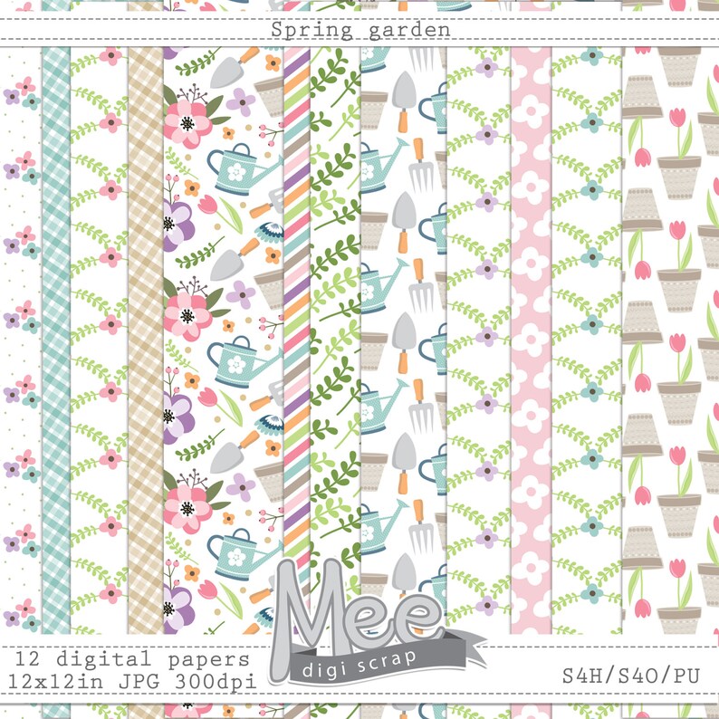 Spring Garden digitaal papierpakket: bloemenplakboekpapier (directe download) afbeelding 1