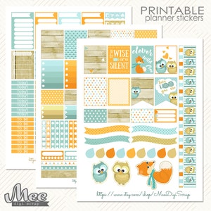 Printable Planner Stickers.ec Planner Kitfox and Owls - Etsy