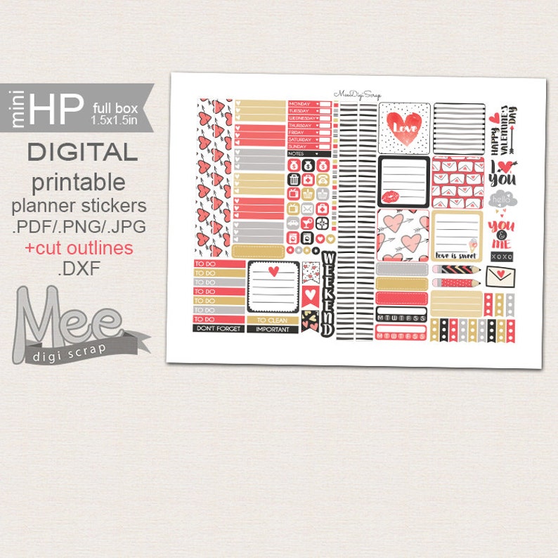 Printable Mini HP Planner Stickersvalentine's Day Planner Etsy