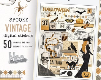 Vintage Halloween Digital Stickers: Witch Ephemera, October Set (GoodNotes)