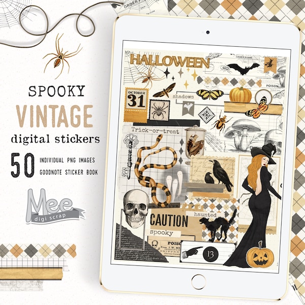 Halloween Digital planner stickers,vintage ephemera, witch,october sticker set for use with digital planner/journal on your tablet or iPad